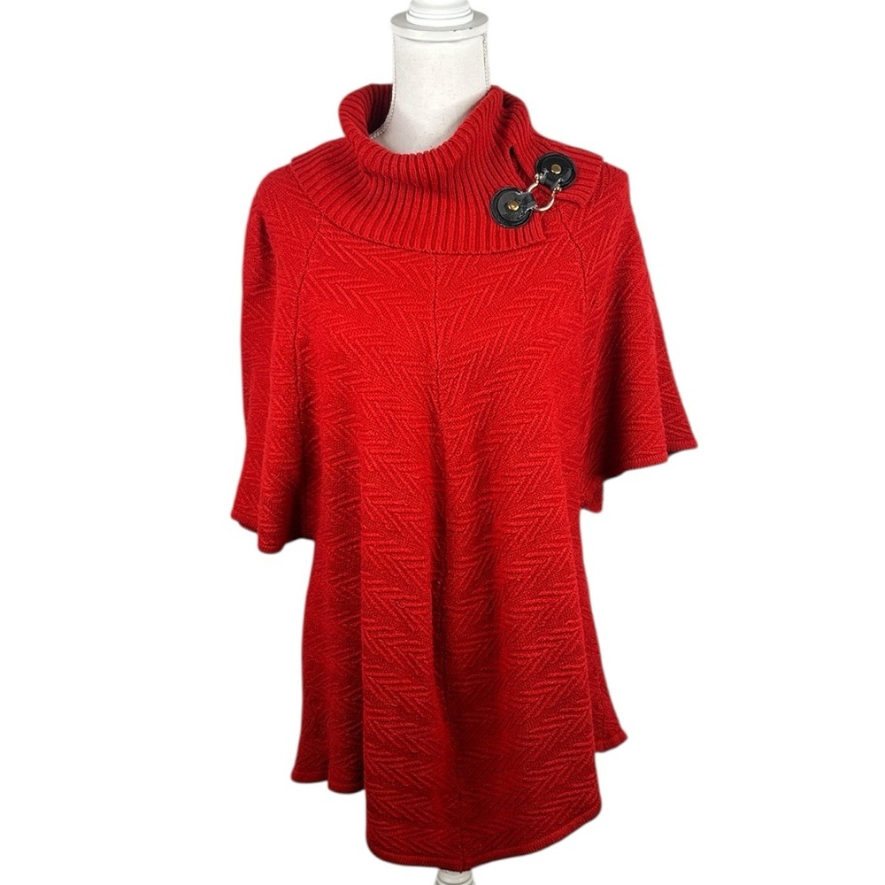 Dana Buchman Red Knit Cowl Neck Festive Fall Winter Sweater Cardigan Size XL